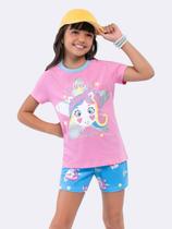 Pijama Manga Curta Unicórnio com Glitter