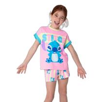 Pijama Manga Curta Viscolycra Estampado Menina Stitch - Puket