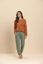 Pijama Manga Longa Green Coffee em Algodão - Lua Encantada