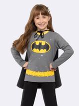 Pijama Manga Longa Infantil Batgirl com Estampa com Glitter e Capa