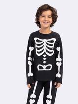 Pijama Manga Longa Infantil Esqueleto Classic Preto