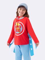 Pijama Manga Longa Infantil Super Heroína com Capa