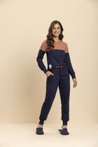 Pijama Manga Longa Liso Recortes em Algodão - Lua Encantada