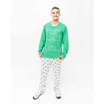 Pijama Manga Longa Masculino Adulto -Campo Futebol Verde