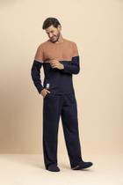 Pijama Manga Longa Masculino Liso Recortes em Algodão - Lua Encantada