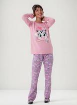 Pijama Manga Longa Puket Algodão Feminino Vaca Patches Lilas Lavanda PP ao GG