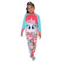 Pijama Manga Longa Soft Menina Unicórnio Cherry Azul Puket Tamanho:12