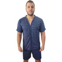 pijama masculino aberto com botões manga curta e Short Verão
