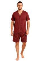 Pijama Masculino Adulto Botão Gola V Manga Shorts Curto Quentinho Macio Confortável