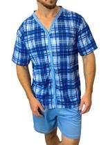 Pijama Masculino Adulto de Manga Curta com botões na abertura Roupa De Dormir De Poliéster Pijama Masculino Adulto de Manga Curta com botões na abertura Roupa De Dormir De Poliéster