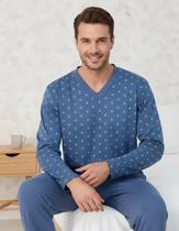 Pijama Masculino Adulto Manga Calça Longa Gola V Macio Quentinho Confortável Frio Inverno