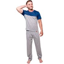 Pijama Masculino Adulto Manga Curta e Calça Lisa sem Bolsos Confortável Básico Gola Redonda