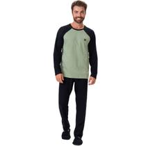 Pijama Masculino Adulto Manga Longa e Calça Tecido Meia Malha 100% Algodão Manga Raglã de Inverno