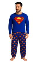 Pijama Masculino Adulto Super Heróis Manga Longa Calça Personagem Quentinho Confortável Frio