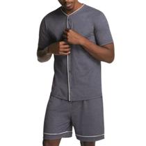 Pijama Masculino Algodão Manga Curta Americano Botões Verão