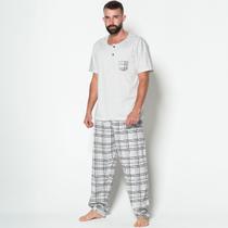 Pijama Masculino Blusa Manga Curta Calça Longa Estampada