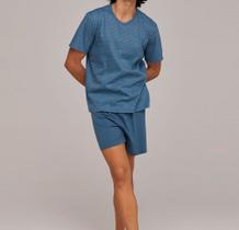 Pijama masculino blusa manga curta e short tecido poliéster báscio