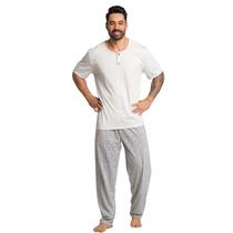 Pijama Masculino Com Bolso Vekyo Manga Curta Calça Longa Roupa Para Dormir Frio Linha Noite