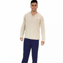 Pijama Masculino Conjunto Calça e Blusa Manga Longa Malha Algodão - Puff - Marinho - GG