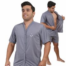 Pijama Masculino Curto Aberto Botão Pos Cirurgico Idoso