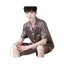 Pijama Masculino De Verão Tamanho Grande Em Seda Gelada, Manga Curta, Caimento Solto, Conjunto Para