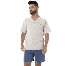 Pijama Masculino em Malha de Algodão com Botões - Índigo - M