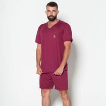 Pijama Masculino Gola V Fechado Conjunto Curto Short Blusa Adulto