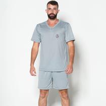 Pijama Masculino Gola V Fechado Conjunto Curto Short Blusa Adulto