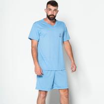 Pijama Masculino Gola V Fechado Conjunto Curto Short Blusa Adulto