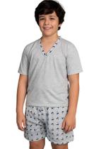 Pijama Masculino Infanto Juvenil Gola V Manga Curta Conjunto Menino Criança Macio Dormir Verão