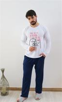 Pijama masculino inverno camiseta de algodão estampada flork meme e calça básica