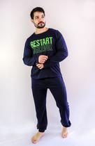 Pijama masculino inverno camiseta manga longa e calça com punho de elástico em malha de algodão Pijama masculino inverno camiseta manga longa e calça com punho de elástico em malha de algodão