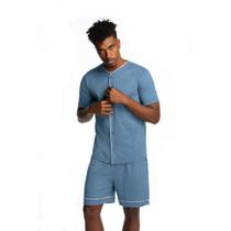 Pijama Masculino Lupo Shorts e Blusa Com Botões Confortável