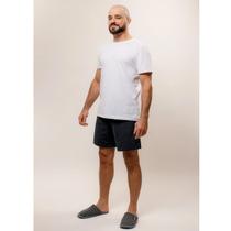 Pijama Masculino Manga Curta Algodão Branco/ Preto mescla