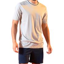 Pijama Masculino Manga Curta Gola O Shorts Liso Prata/Marinho M 42-44 Keeper