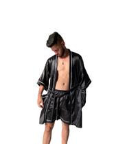 Dos Homens De Luxo De Verão Conjuntos De Pijama De Cetim De Seda Simples  Cardigan Sleepwear