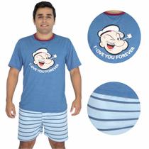 Pijama Masculino Short Curto Camisa Manga Curta Dia dos Pais Popeye