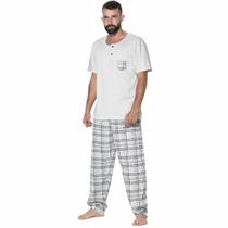 Pijama Masculino Vekyo Modas Adulto Blusa Manga Curta Lisa Calça Longa Comprida Estampada Roupa de Dormir