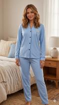 Pijama Maternidade Flanelado Moletinho Amamentação Botão Abre De Verdade Tamanho:44Cor:Azul Claro