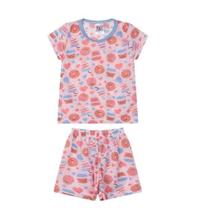 Pijama Menina Bebe Estampado Manga Curta Baby Look Roupa De Dormir Criança Conforto Poliéster
