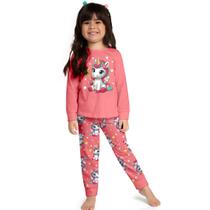 Pijama Menina em Moletom Peluciado Brilha No Escuro Unicórnio Rosa - Kyly