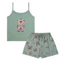 Pijama Menina Juvenil Mod.Me Algodão Estampa Brilha no Escuro Borboletas Verde Pijama Menina Juvenil Mod.Me Algodão Estampa Brilha no Escuro Borboletas Verde
