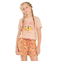 Pijama Menina Juvenil Mod.Me Algodão Estampa Brilha no Escuro Limão Coral Pijama Menina Juvenil Mod.Me Algodão Estampa Brilha no Escuro Limão Coral