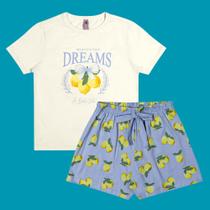 Pijama Menina Juvenil Mod.Me Algodão Estampa Brilha no Escuro Limão Off White/Azul Pijama Menina Juvenil Mod.Me Algodão Estampa Brilha no Escuro Limão Off White/Azul