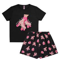 Pijama Menina Juvenil Mod.Me Algodão Estampa Brilha no Escuro Patins Preto/Pink Pijama Menina Juvenil Mod.Me Algodão Estampa Brilha no Escuro Patins Preto/Pink