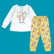 Pijama Menina Kyly c/ Repelência Algodão Blusa Estampa Sorvete Unicórnio e Calça Estampada Branco/Amarelo Pijama Menina Kyly c/ Repelência Algodão Blusa Estampa Sorvete Unicórnio e Calça Estampada Branco/Amarelo