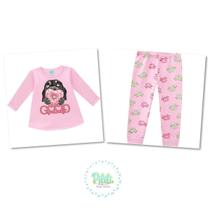 Pijama Menina Kyly em Moletom Peluciado Brilha no Escuro - Rosa