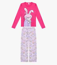 Pijama Menina Manga Longa Brilha No Escuro Kappes Rosa