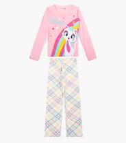 Pijama Menina Manga Longa Brilha No Escuro Kappes Rosa