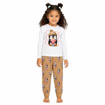 Pijama Meninas Longo Malha Pinguim Branco e Bege Brilha Escuro Kyly Tamanho:2 anos Pijama Meninas Longo Malha Pinguim Branco e Bege Brilha Escuro Kyly Tamanho:2 anos